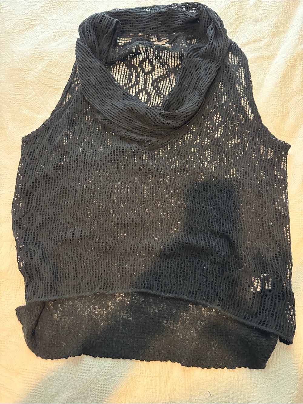 Free People Black Open Knit Cowl Neck Sleeveless top